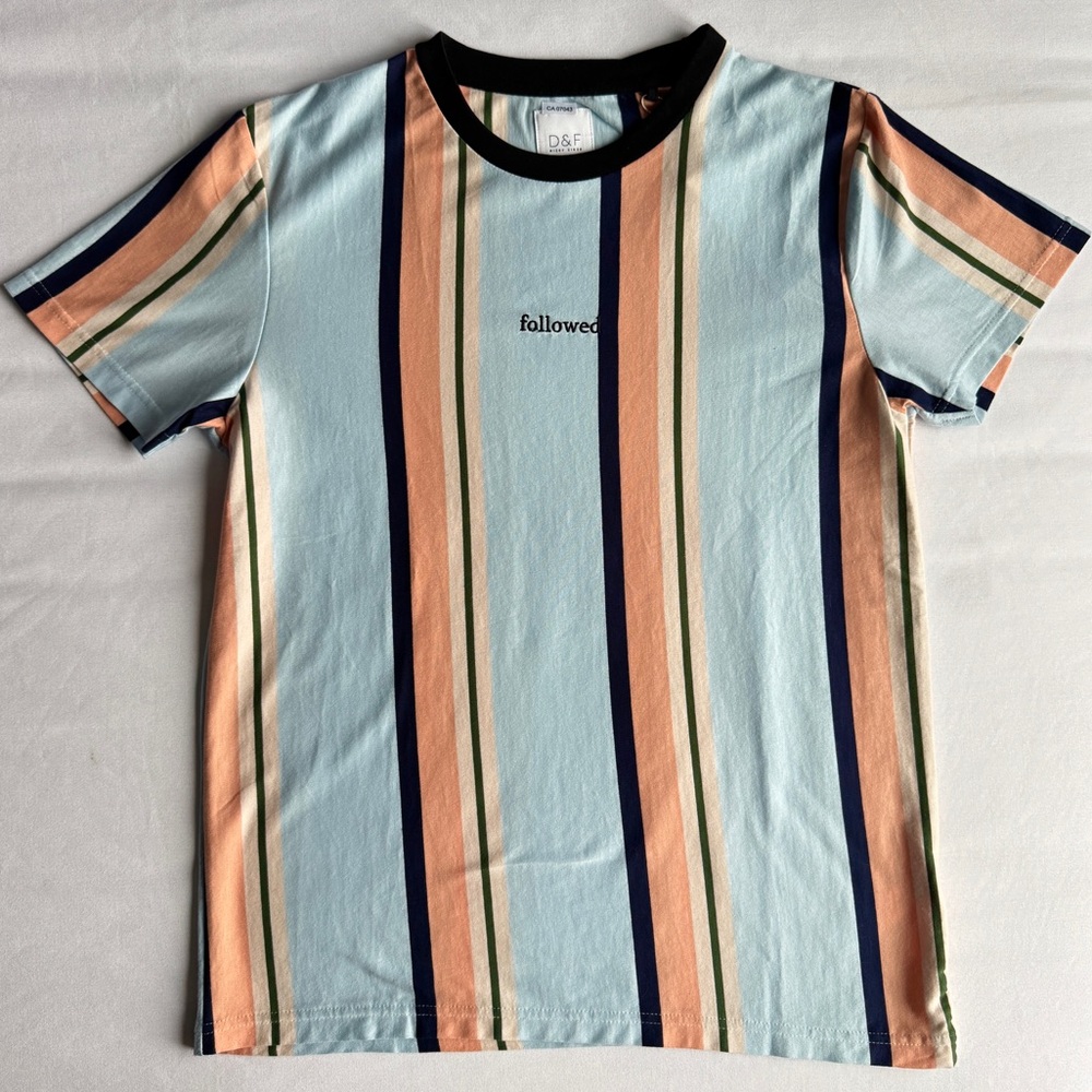 BNWT Ricky Singh Blue & Peach Striped Inspirational T-shirt